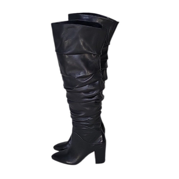 INC International Concepts Women's Tabithaa Leather Over The Knee Black 6 M NIB - Picture 1 of 9